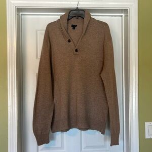 J Crew - men’s tan lambswool blend sweater with shawl collar - size XL